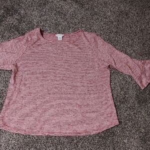 Liz Claiborne Plus Size Red And White Striped Top With 3/4 Length Sleeves.